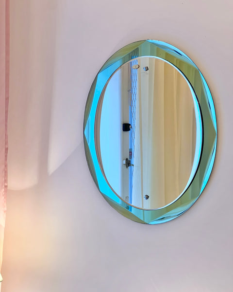 Vintage Italian mirror with facetted turquoise mirror frame