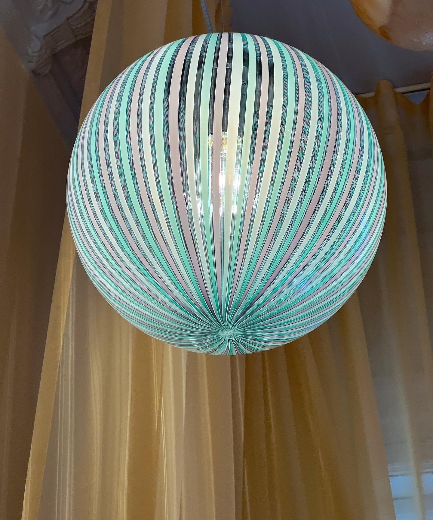 Vintage Murano purple/green vertical stripes ceiling lamp