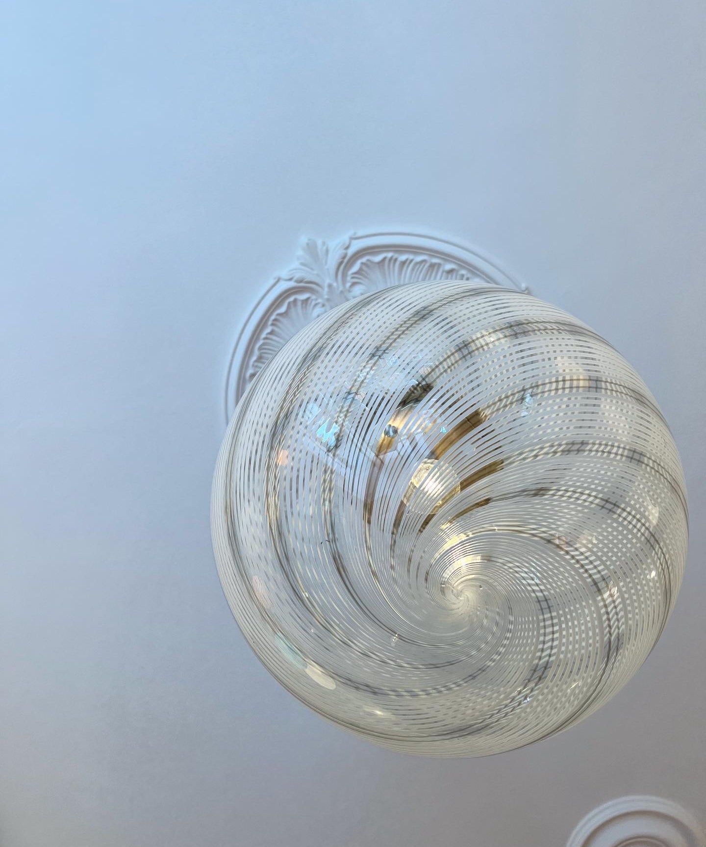 Vintage white/grey/clear Murano swirl ceiling lamp (D40)