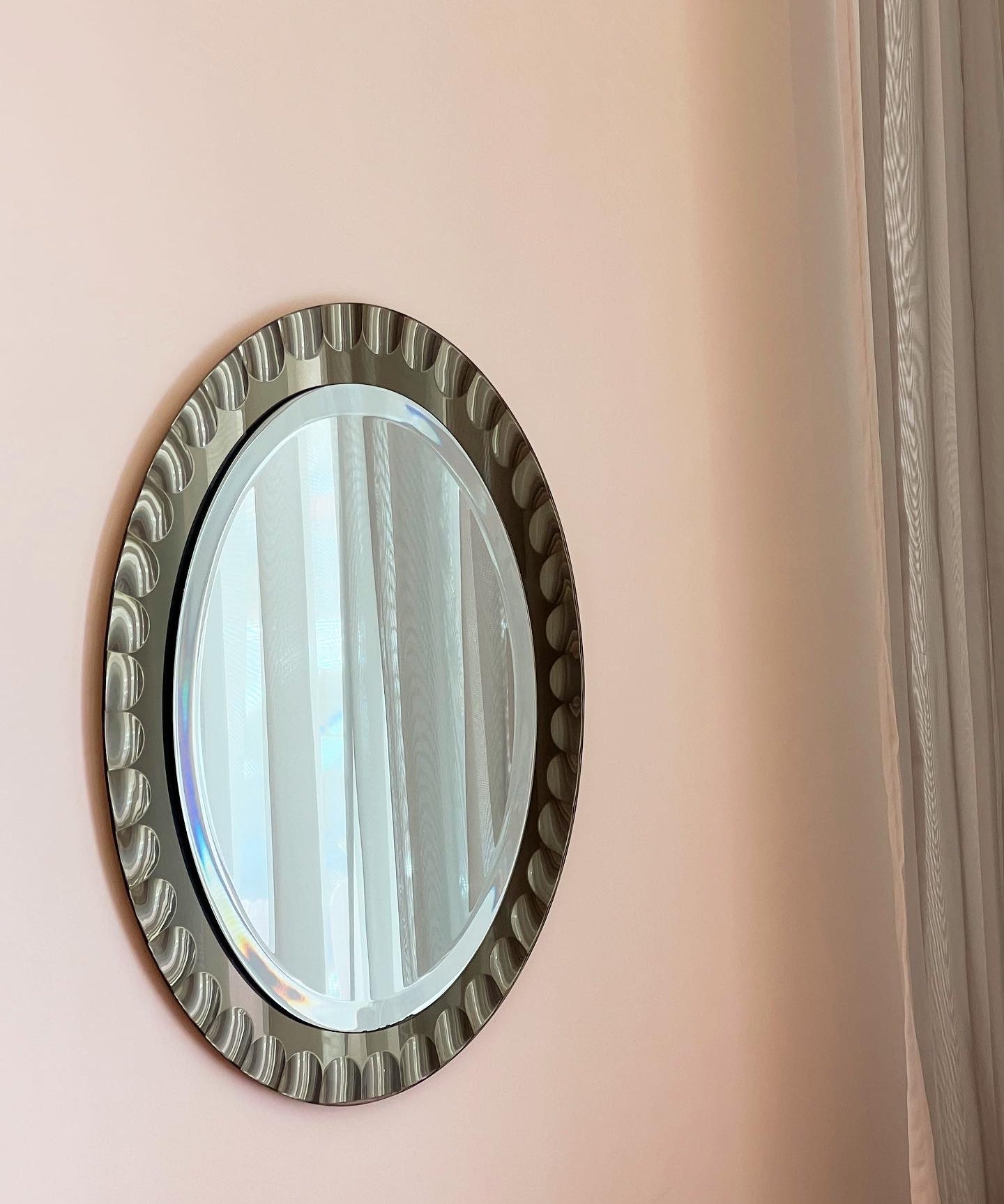 Vintage Italian mirror with golden brown faceted mirror frame