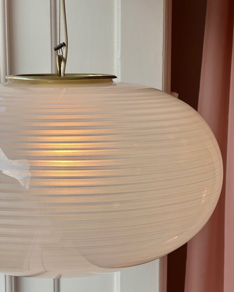 Large vintage oval white / blurred swirl Murano ceiling lamp (D45)