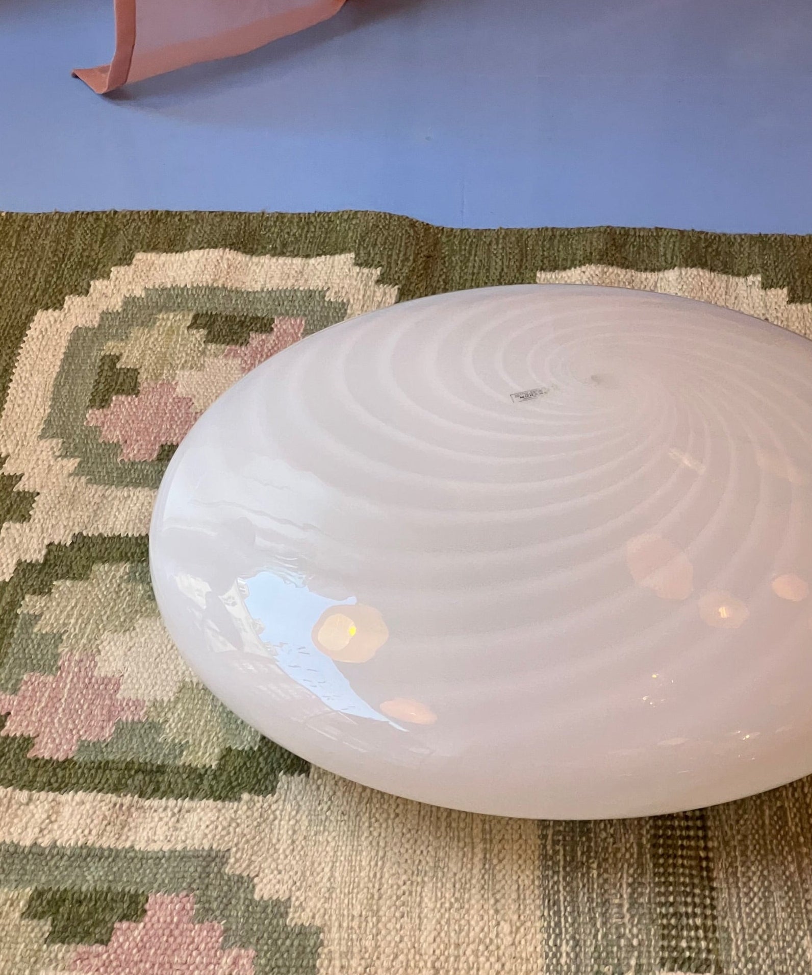 Large vintage Murano white swirl ceiling/wall lamp (D50)