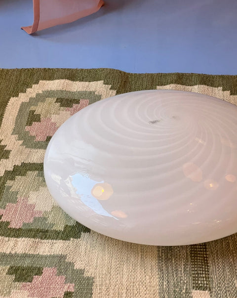 Large vintage Murano white swirl ceiling/wall lamp (D50)