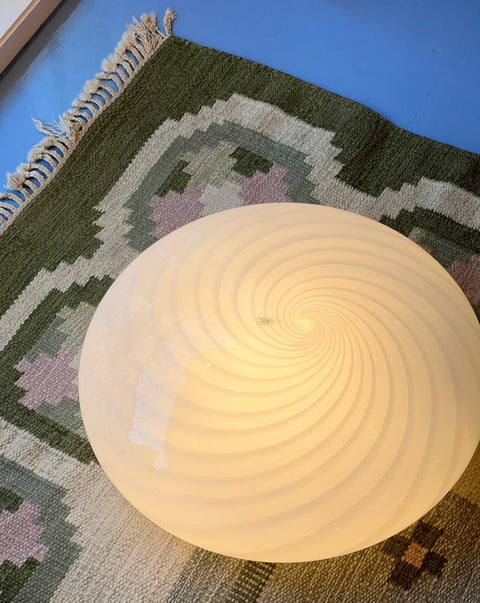 Large vintage Murano white swirl ceiling/wall lamp (D50)