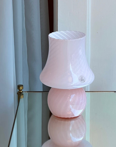 Vintage light pink Murano mushroom table lamp