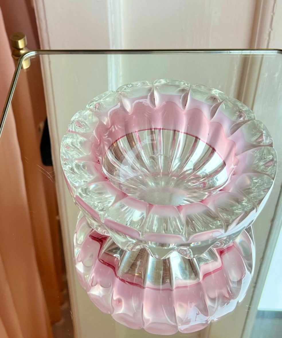 Vintage opal pink/clear Murano bowl