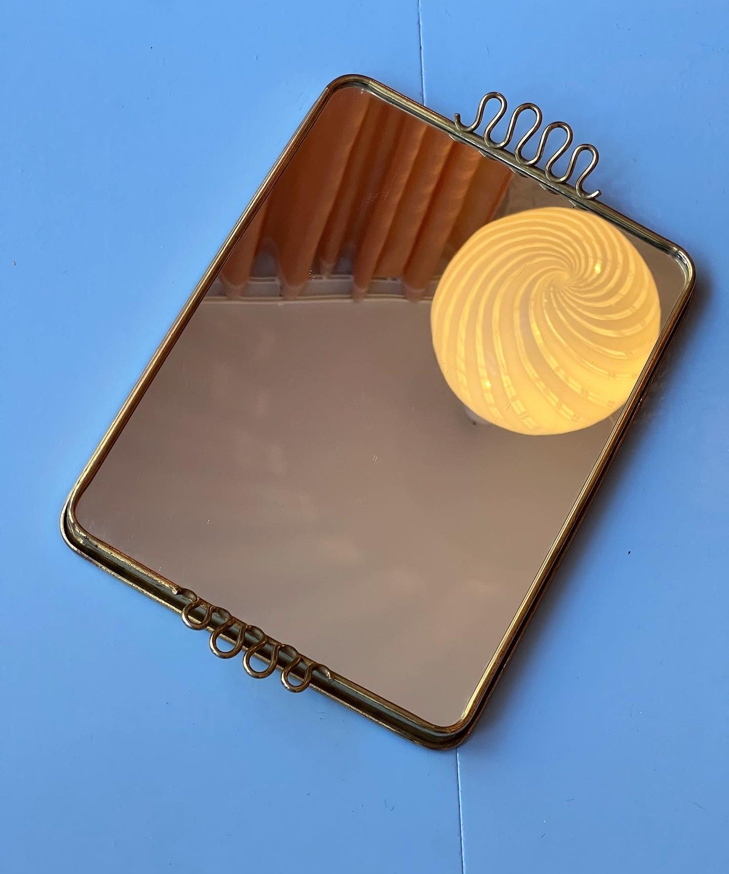 Vintage mirror tray with brass frame