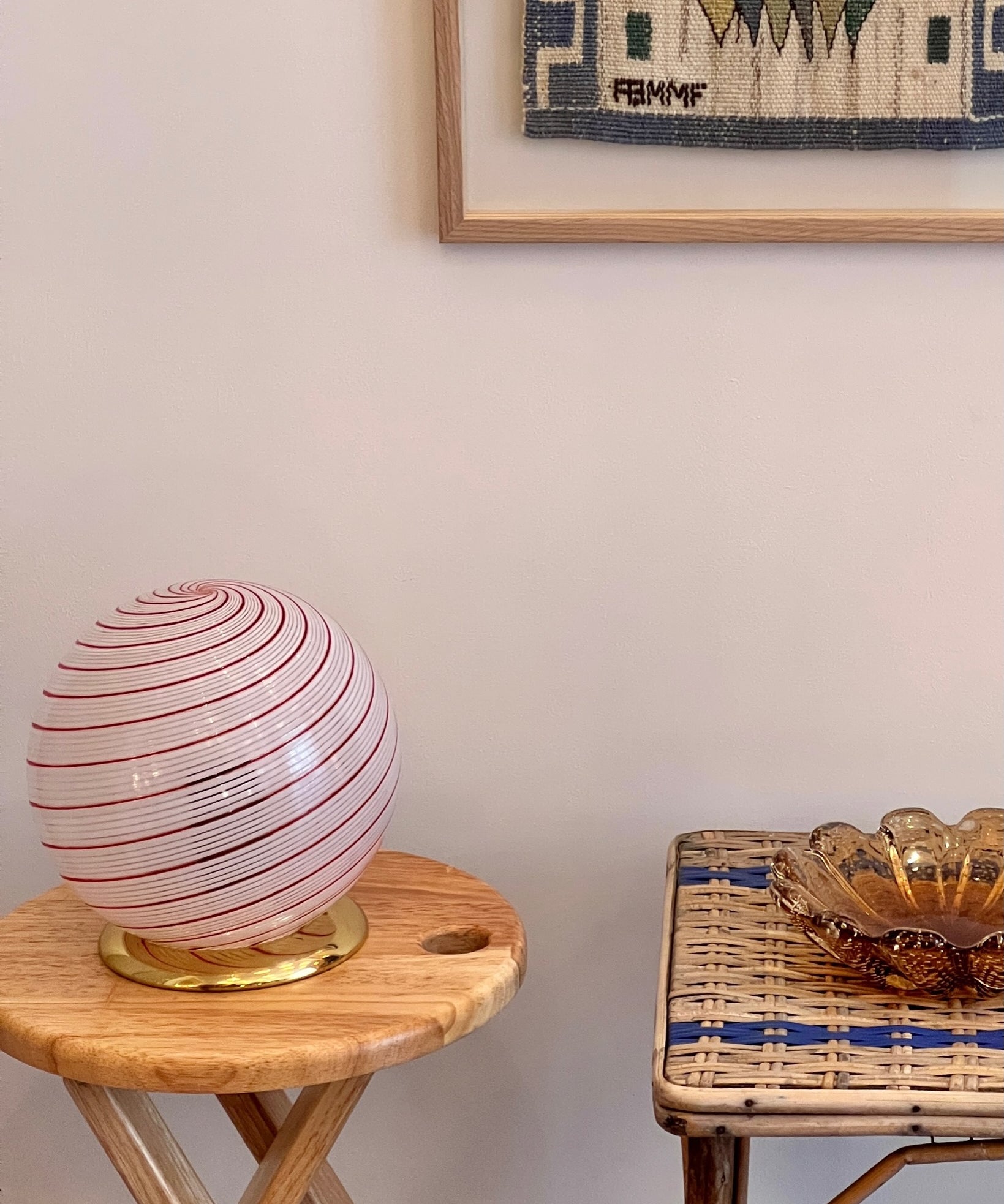 Vintage red/white Murano table lamp