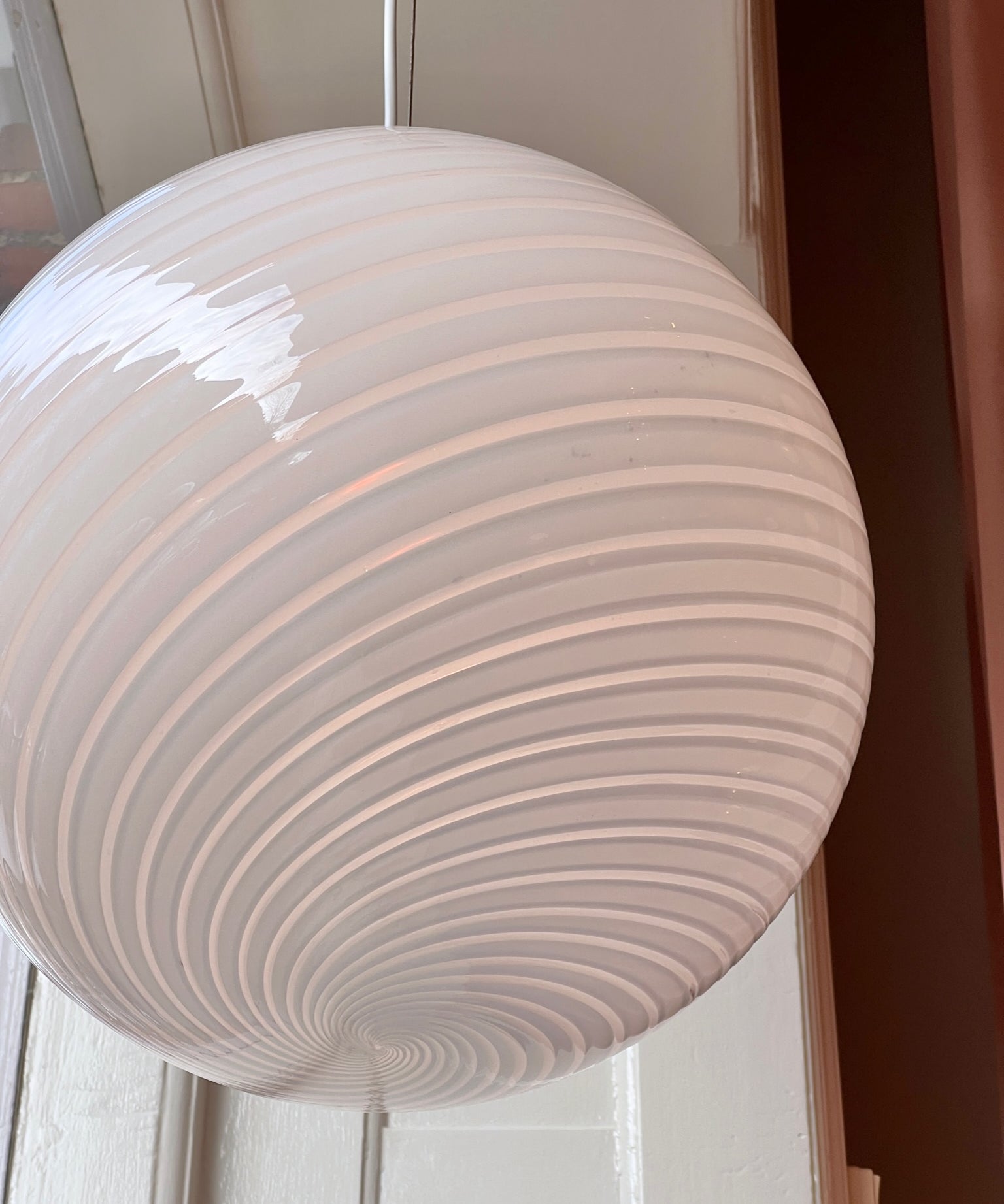 Vintage Murano white swirl ceiling lamp (D40)