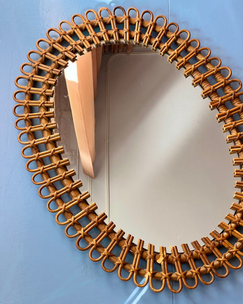 Vintage Italian mirror with rattan frame