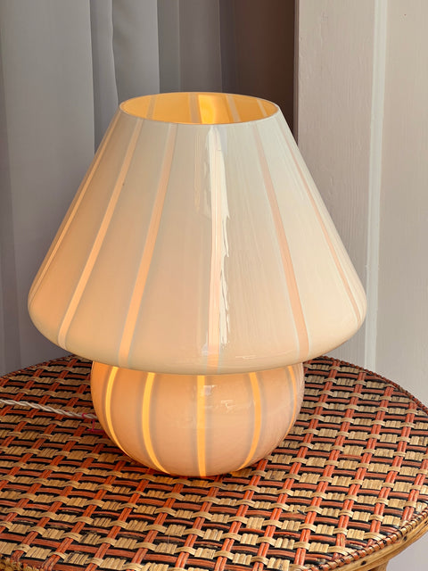 Vintage light yellow vertical striped Murano mushroom table lamp - Large