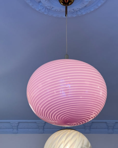 Large vintage oval pink swirl Murano ceiling lamp (D45)