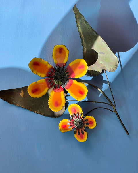 Vintage Curtis Jere orange enamel double flower sculpture