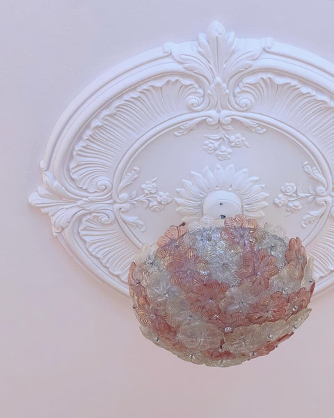 Vintage pink/white Murano flower ceiling/wall lamp (D34)