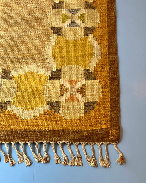 Vintage yellow flat weave rug by Ingegerd Silow (IS)