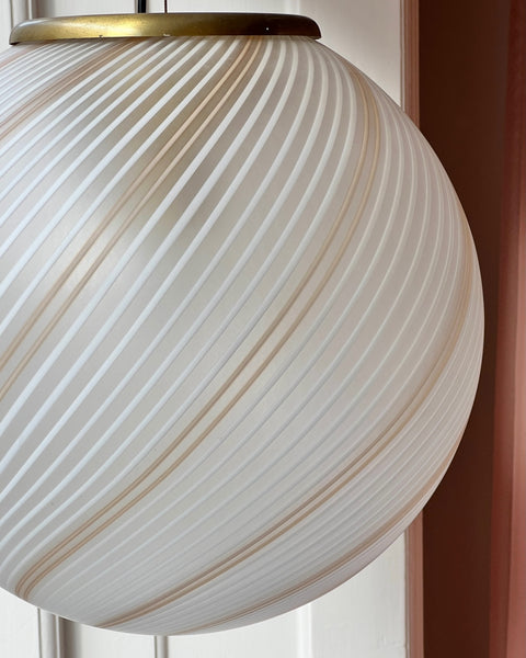 Vintage white/brown/blured Murano swirl ceiling lamp (D40)