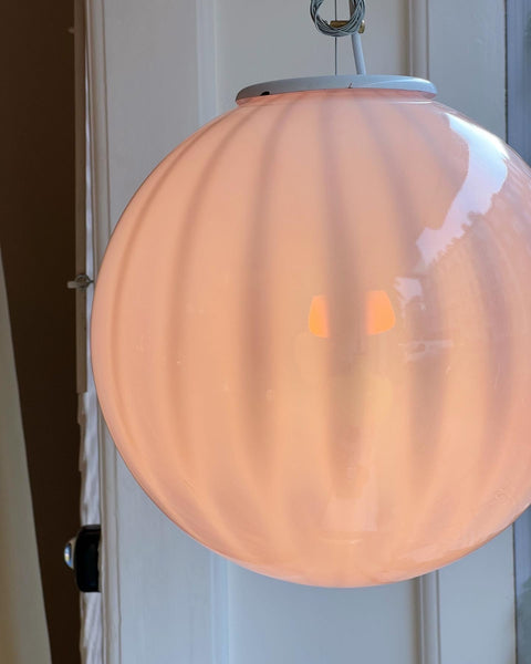 Vintage light pink/clear vertical striped Murano ceiling lamp (D35)