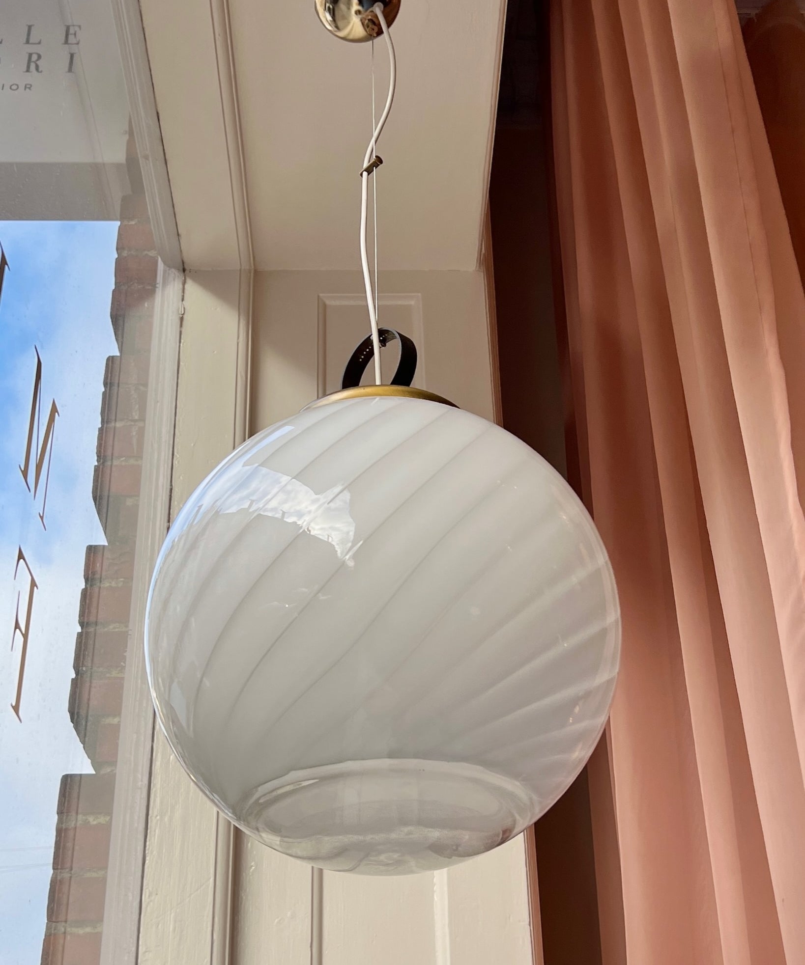 Vintage white swirl / clear Murano ceiling lamp (D40)
