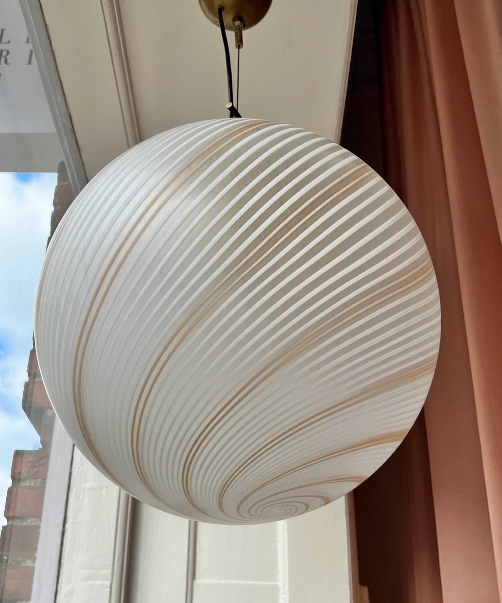 Vintage white/brown/blured Murano swirl ceiling lamp (D40)