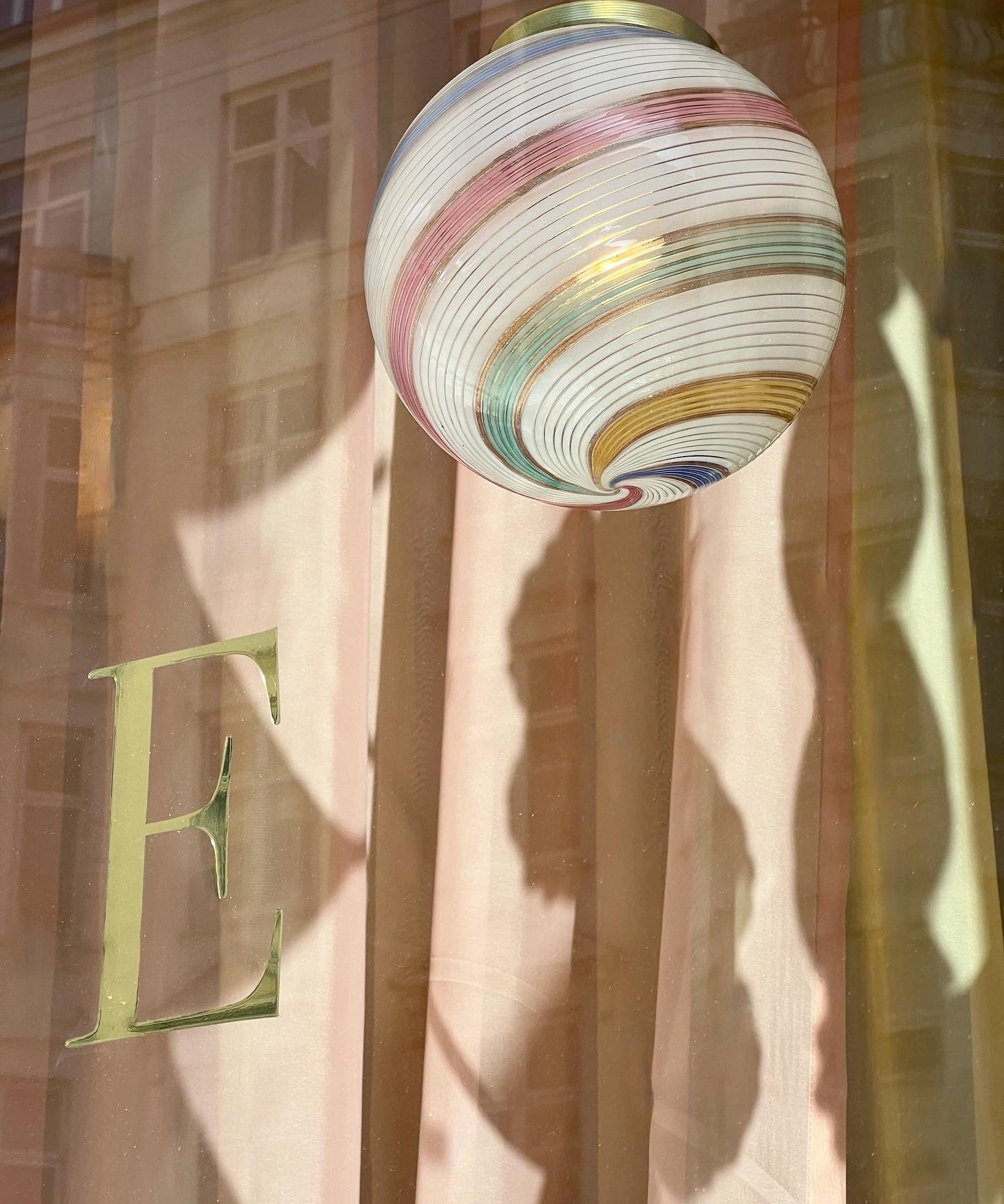 Vintage Murano multi-coloured swirl ceiling lamp
