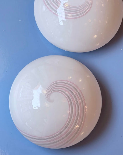 Vintage Murano white/pink swirl ceiling/wall lamp