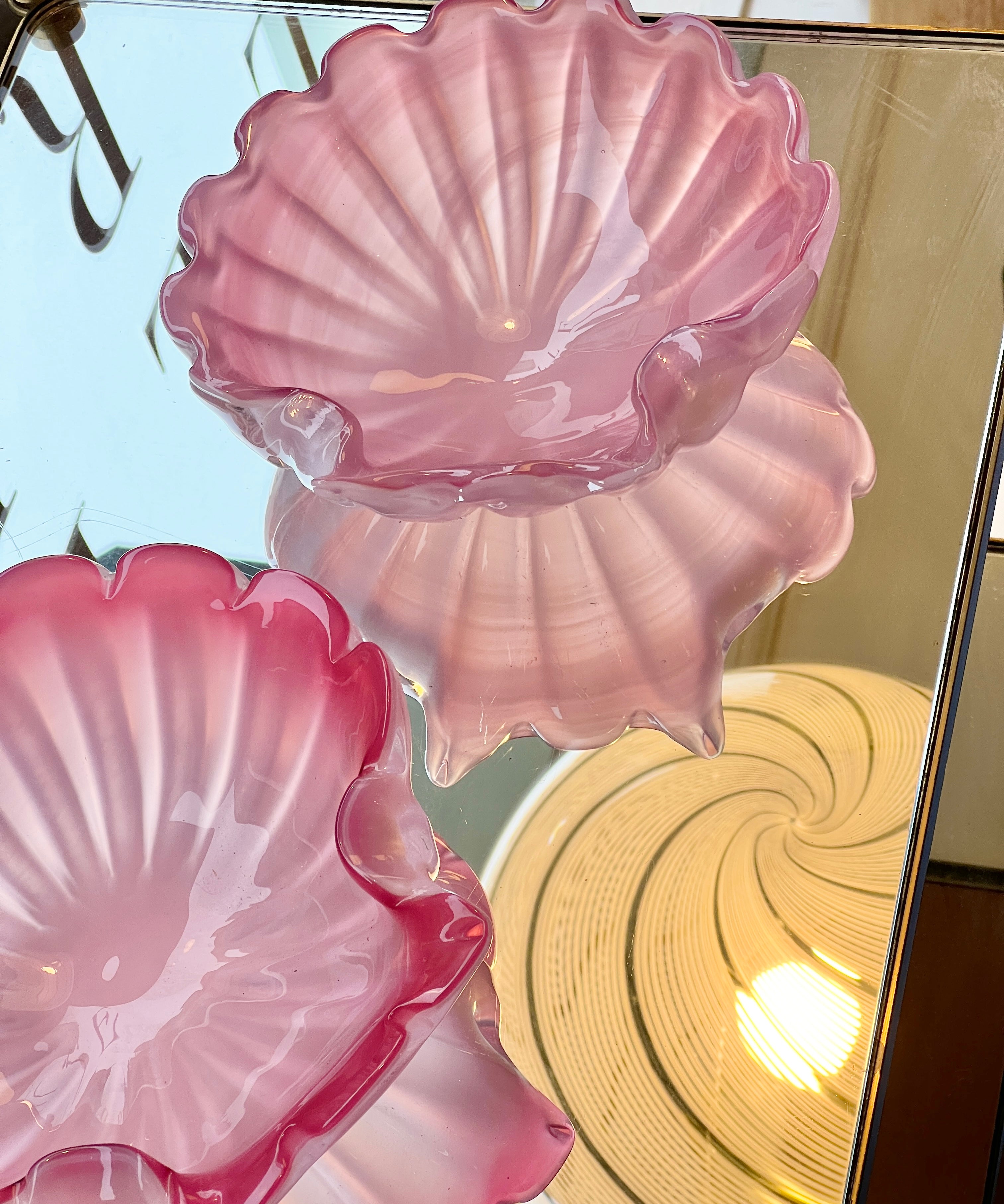 Vintage opal pink Murano shell bowl