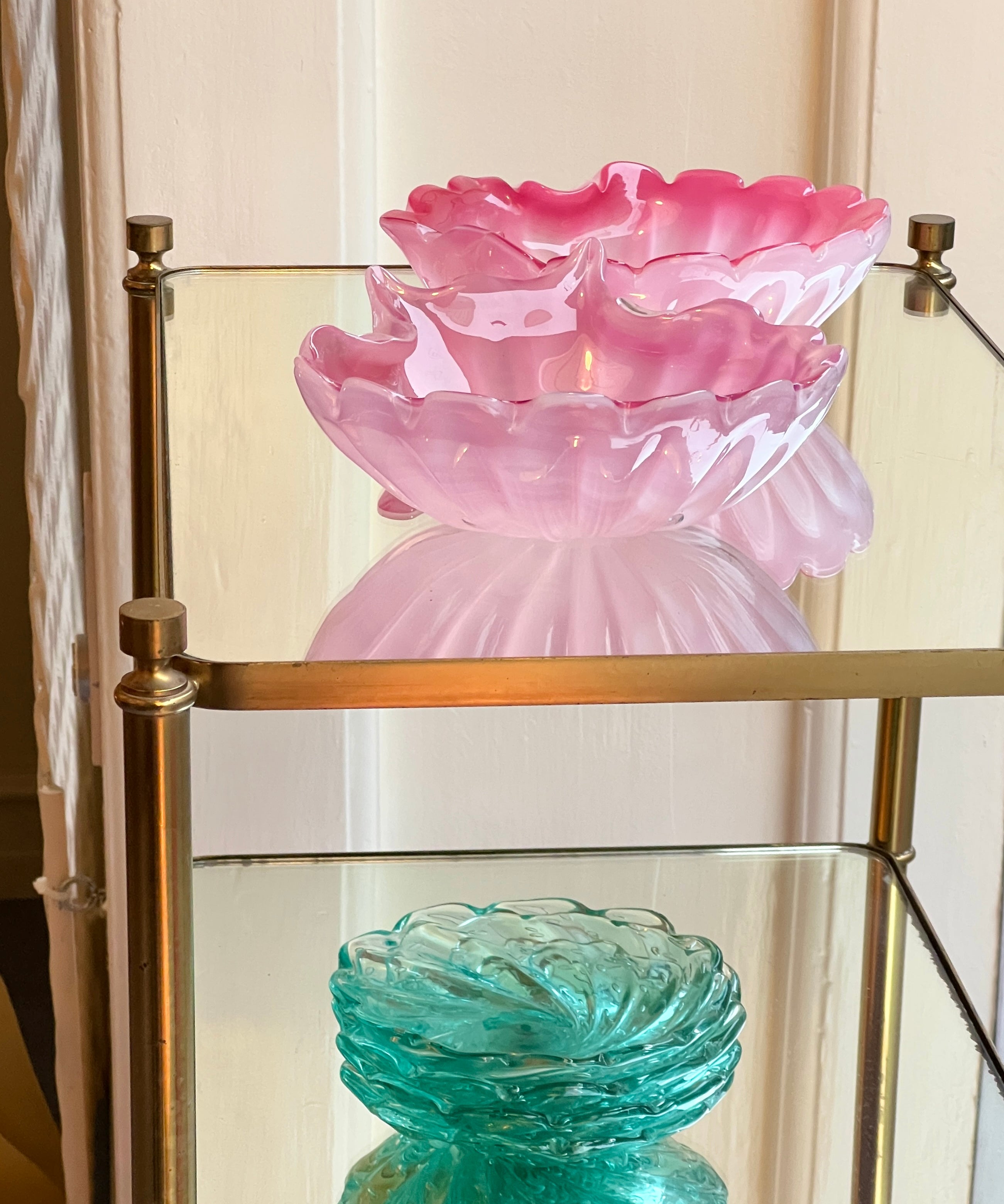 Vintage opal pink Murano shell bowl