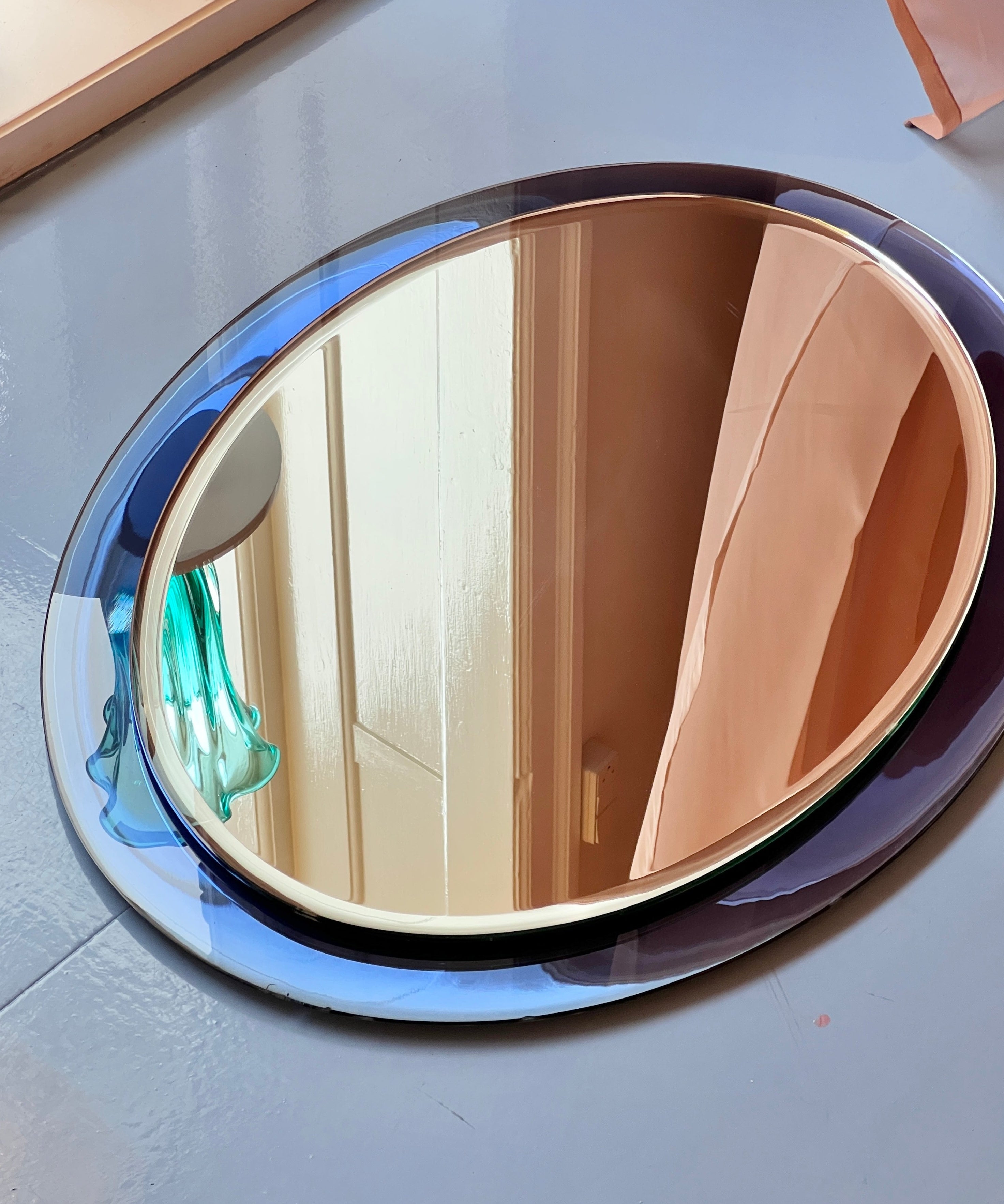 Large vintage Italian mirror with blue mirror frame
