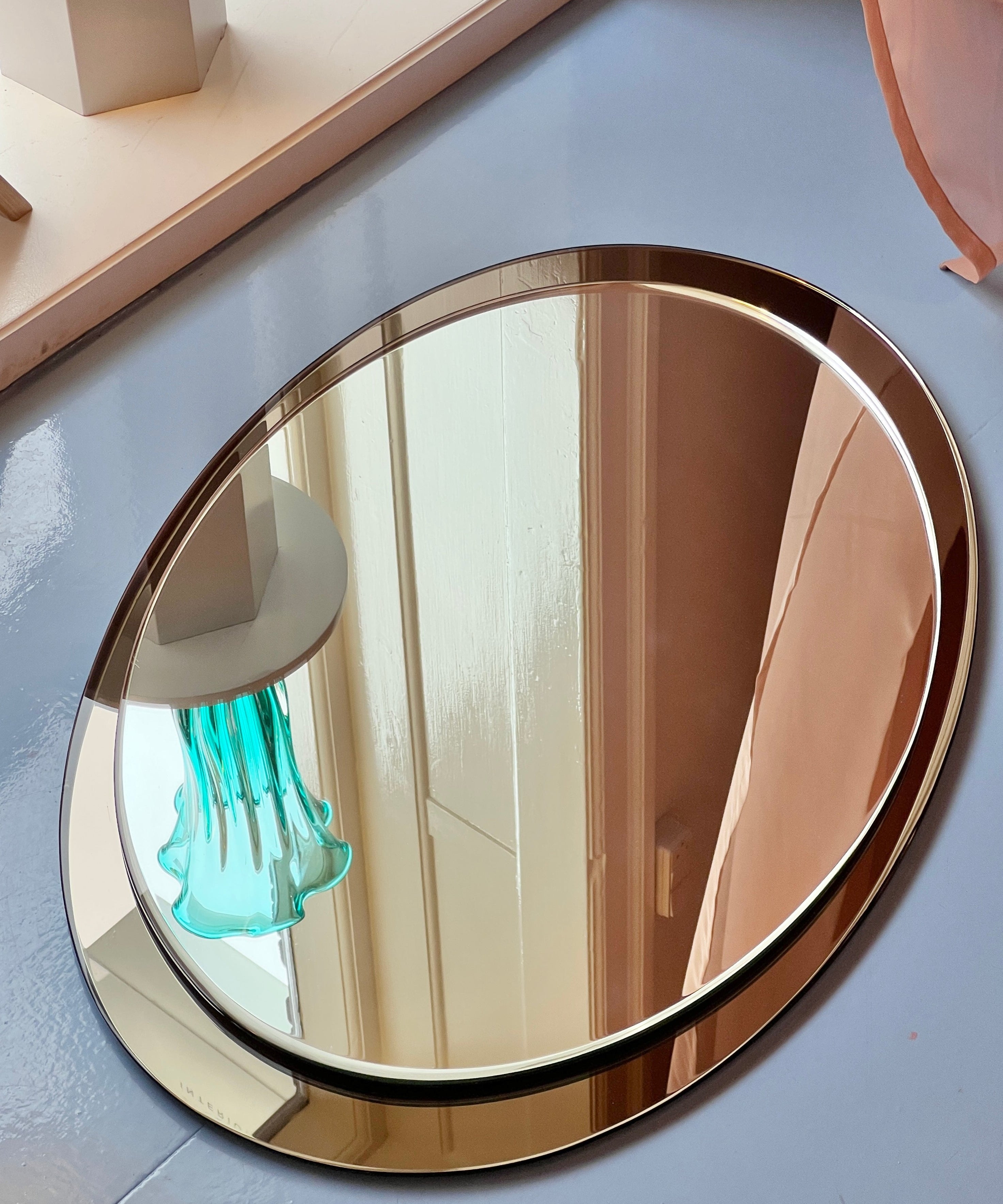Large vintage Italian mirror with narrow golden brown mirror frame