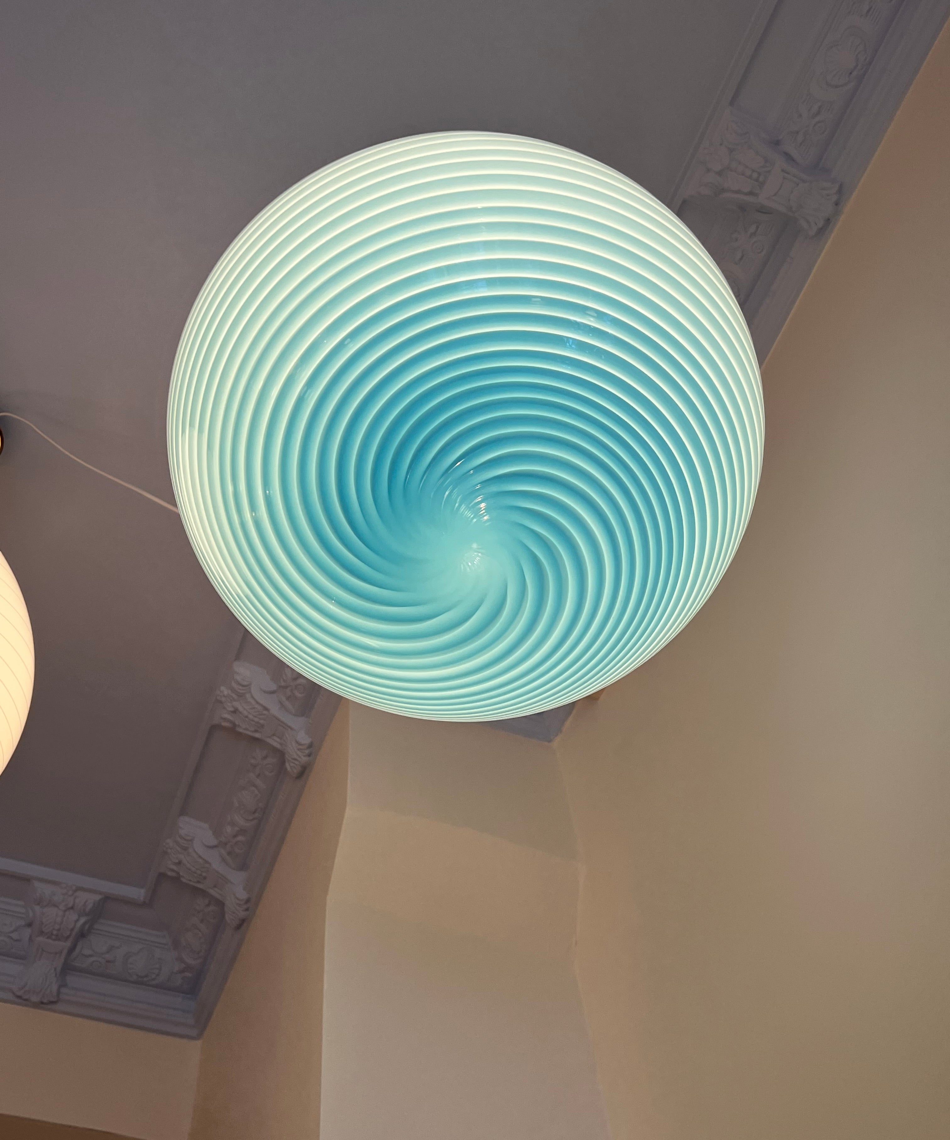 Vintage Murano oval blue swirl ceiling lamp
