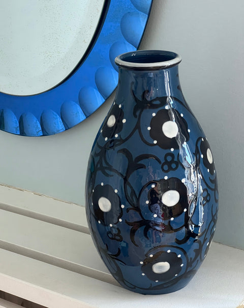 Vintage Alfred Kusche blue flower ceramic vase