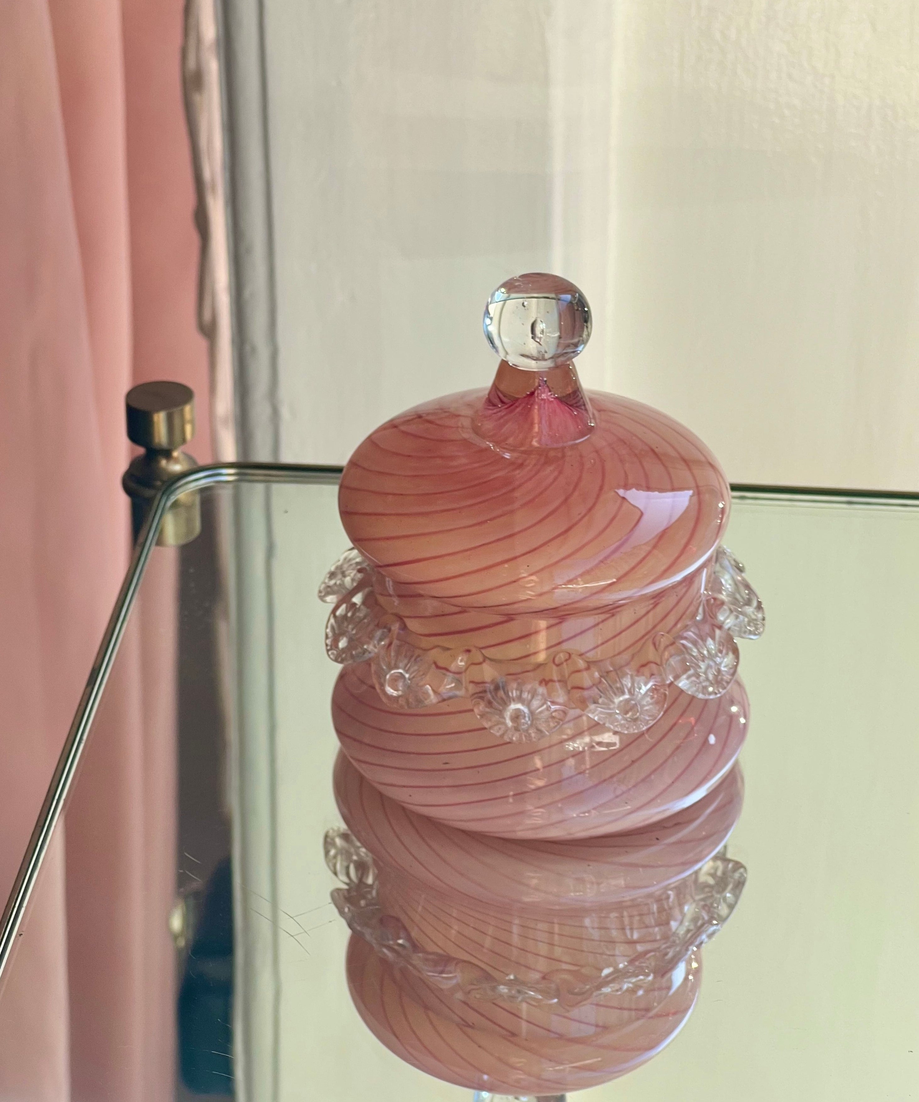 Vintage peach swirl Murano bonbonniere