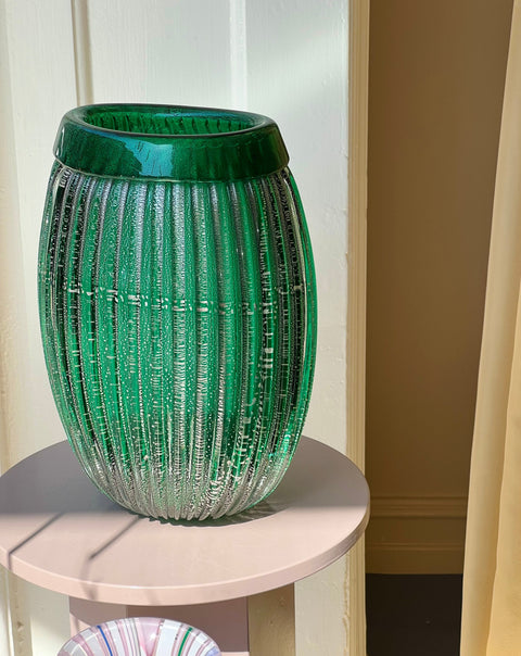 Vintage large green/silver Murano vase