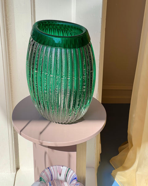 Vintage large green/silver Murano vase