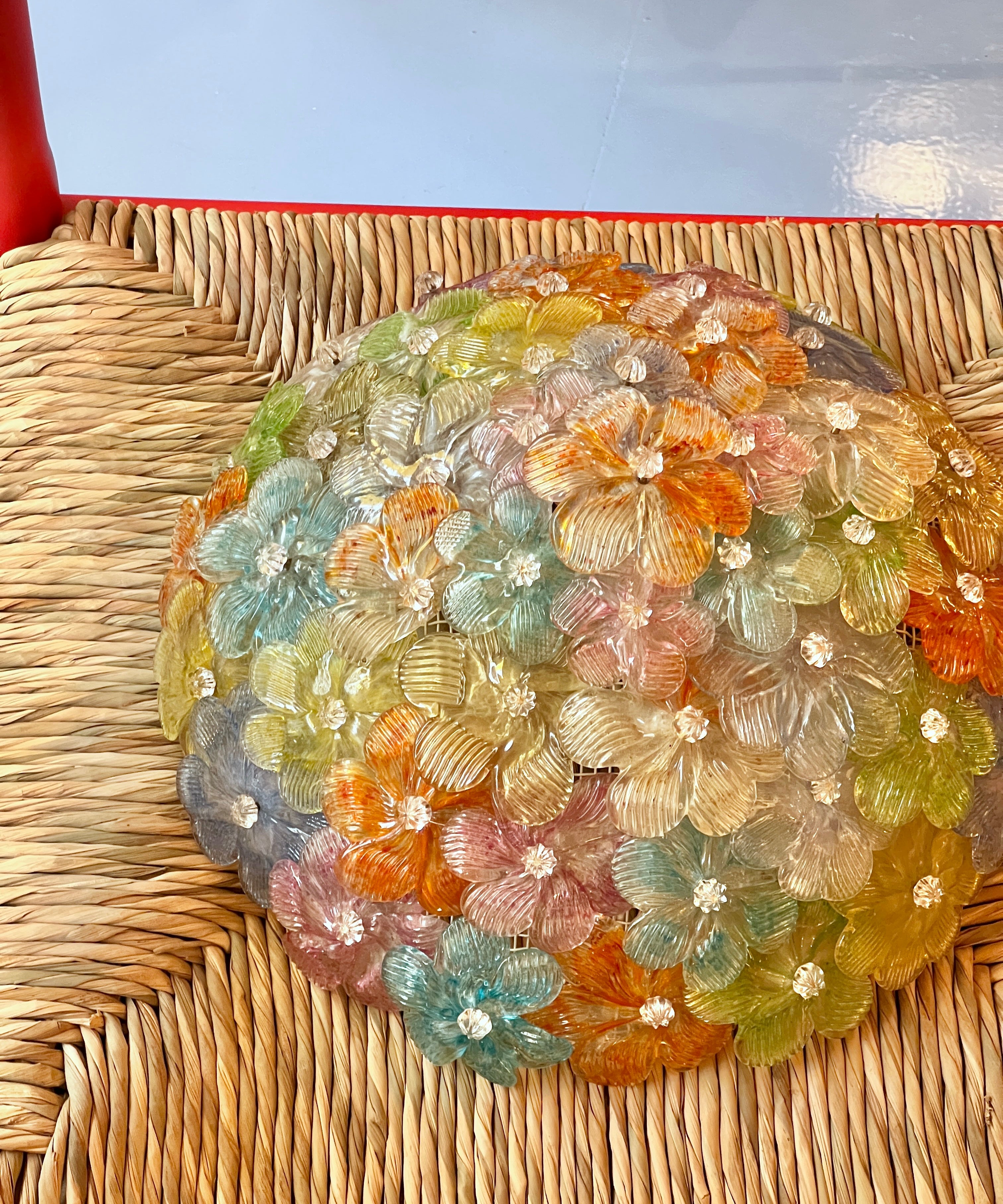 Vintage multi-coloured Murano flower ceiling/wall lamp (D33)