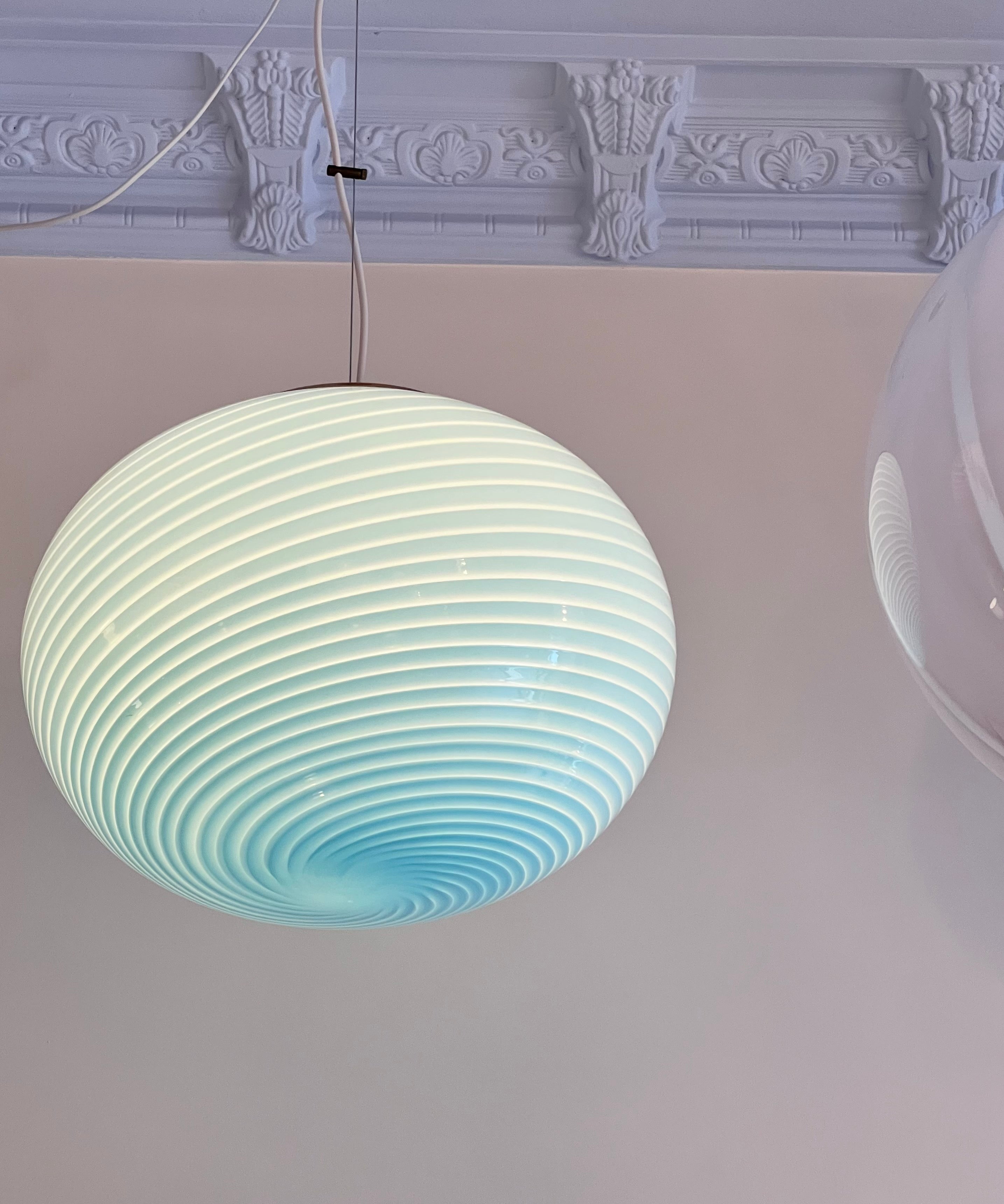 Vintage Murano oval blue swirl ceiling lamp