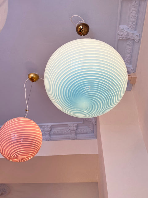 Vintage Murano oval blue swirl ceiling lamp