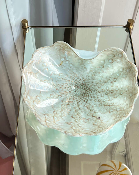 Vintage turquoise/golden Murano shell dish/bowl