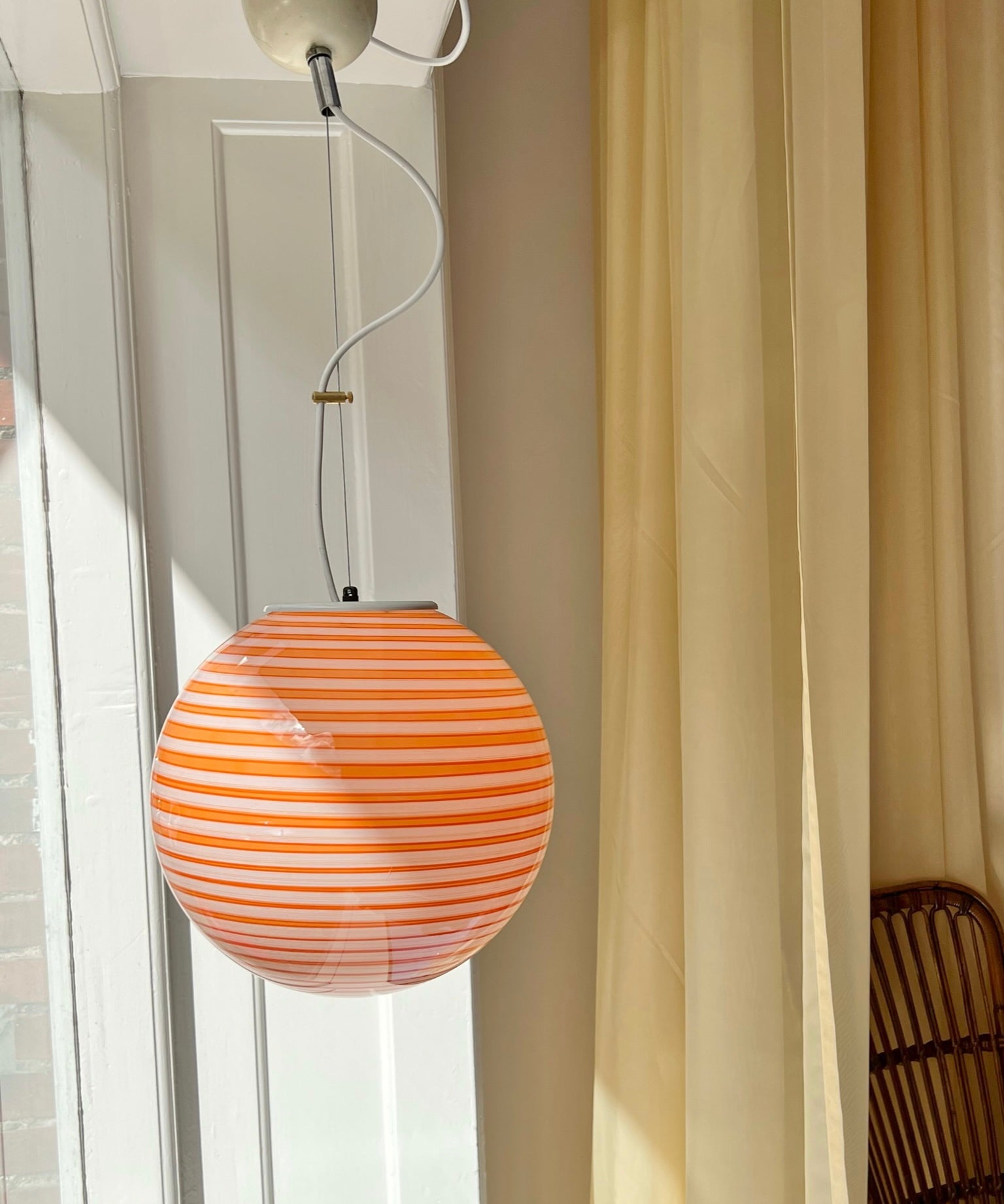 Vintage Murano orange/red swirl ceiling lamp
