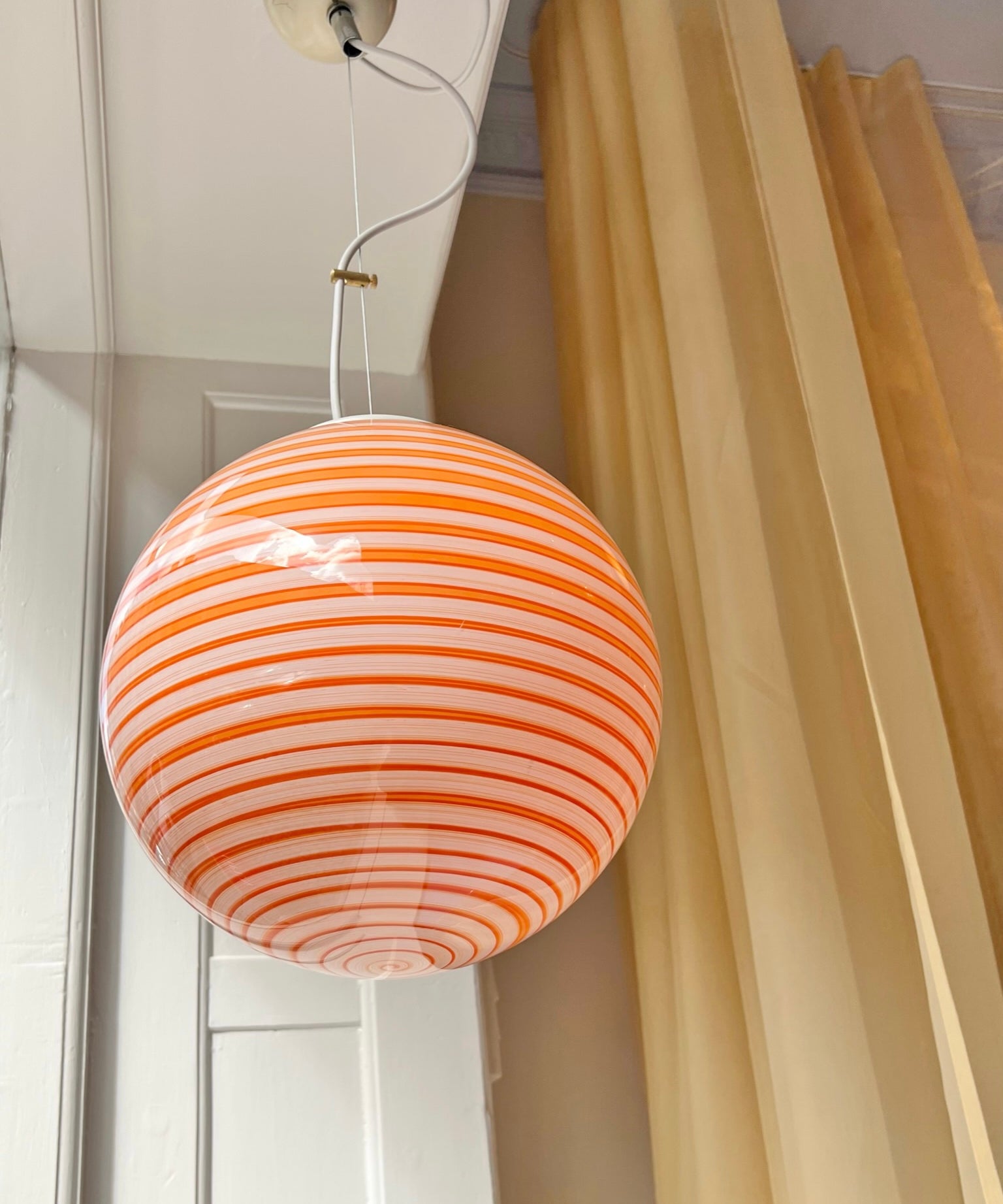 Vintage Murano orange/red swirl ceiling lamp