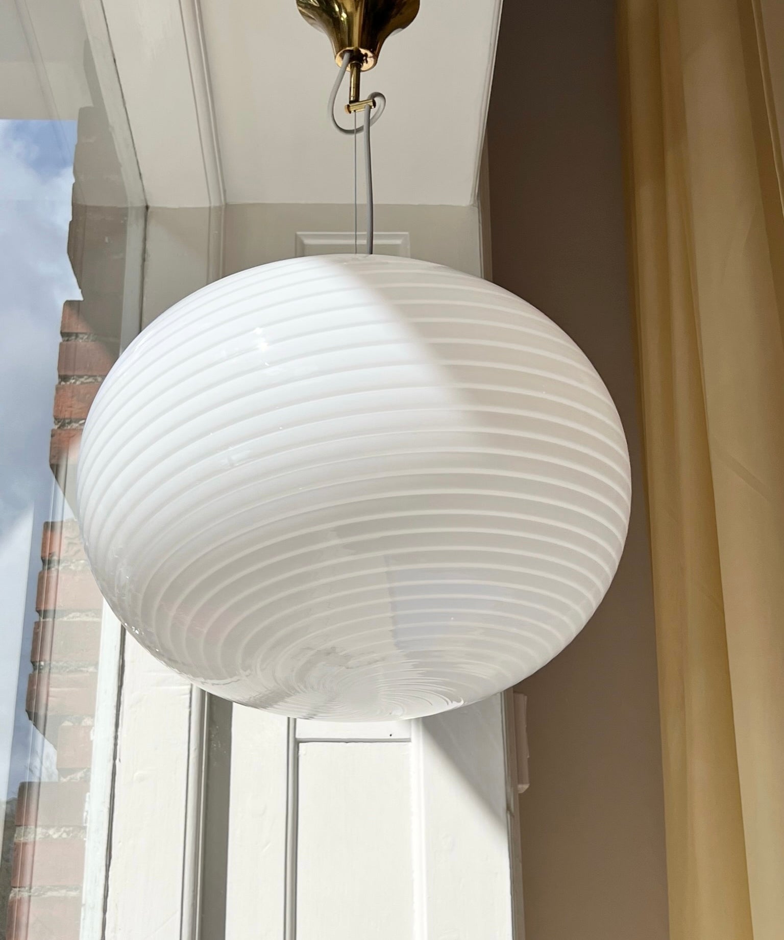 Vintage Murano oval white swirl ceiling lamp (D48)