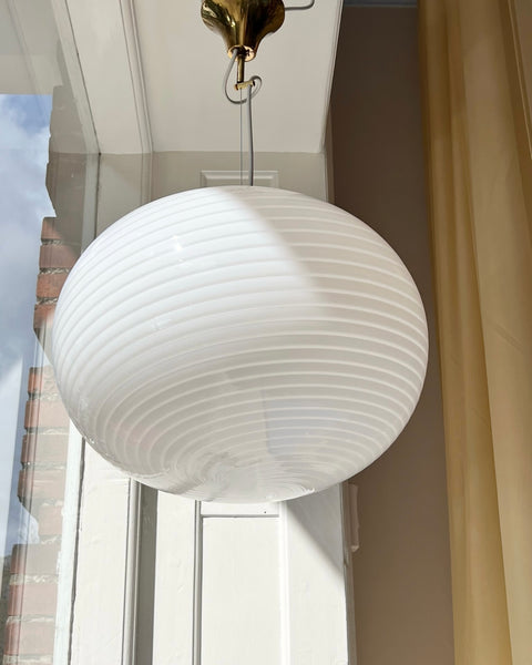 Vintage Murano oval white swirl ceiling lamp (D48)