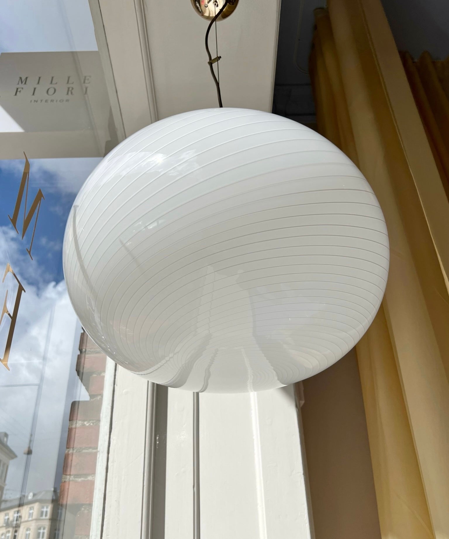Vintage oval Murano white/light cream ceiling lamp (D45)