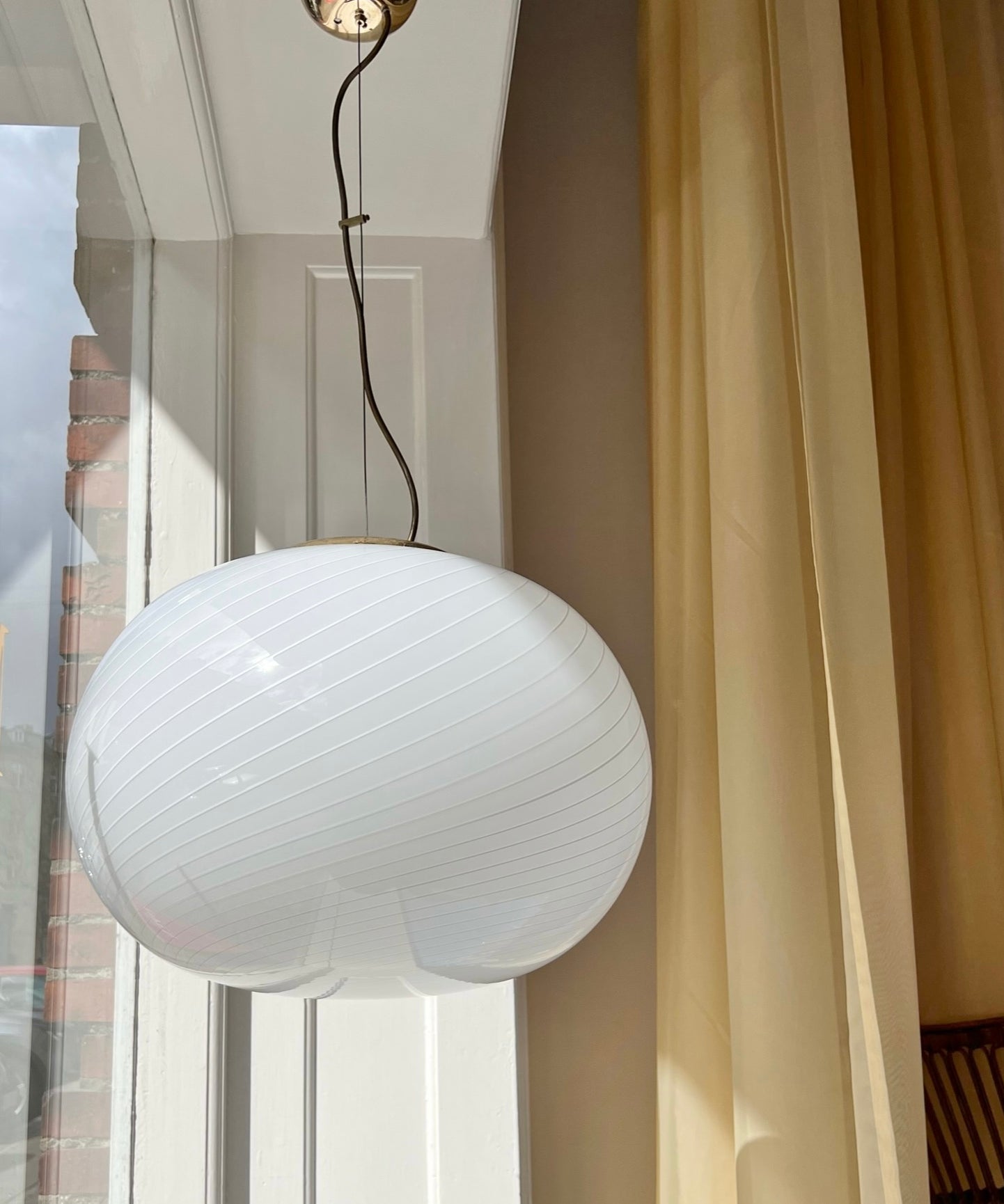 Vintage oval Murano white/light cream ceiling lamp (D45)