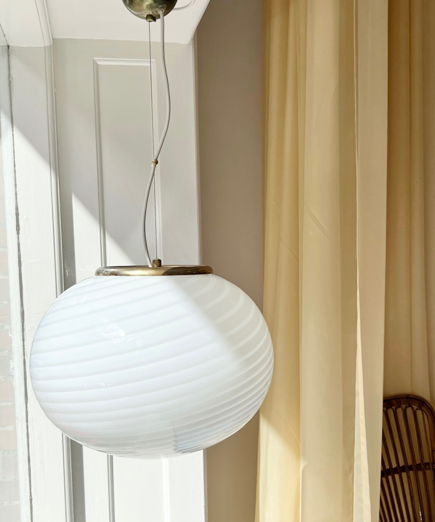 Vintage Murano oval white swirl ceiling lamp