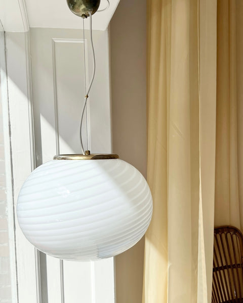Vintage Murano oval white swirl ceiling lamp