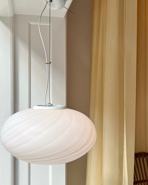 Vintage oval Murano white swirl ceiling lamp