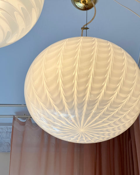 Vintage Murano white pattern oval ceiling lamp (D40)