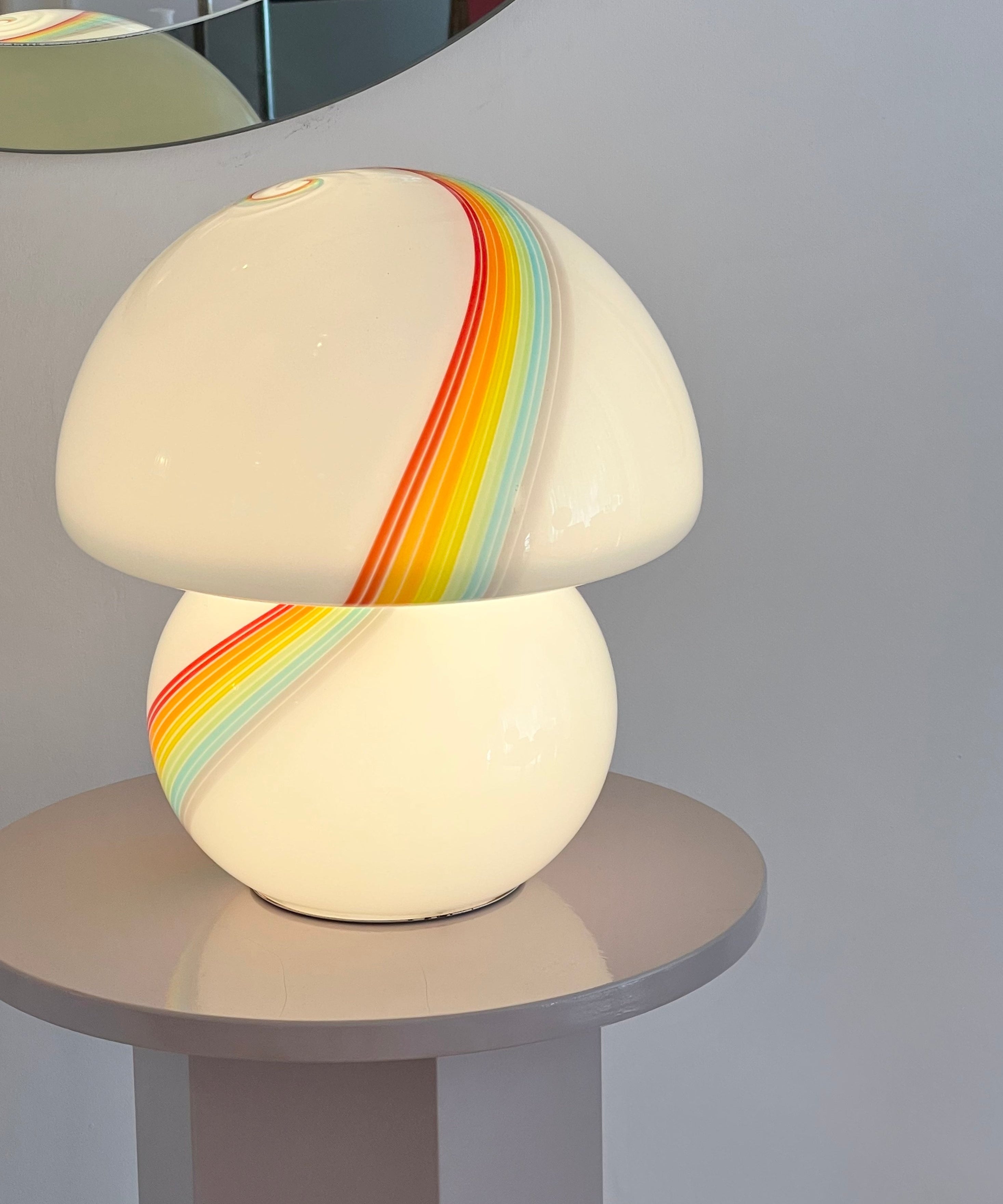 Vintage white/rainbow Murano mushroom table lamp