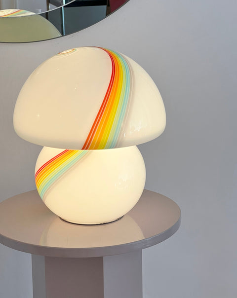 Vintage white/rainbow Murano mushroom table lamp